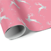 Elegante zilveren rendier roze kerstvakantie cadeaupapier (Rol Hoek)