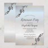 Elegante Zilveren Retro Border Zilveren Pensioen Kaart (Voorkant / Achterkant)