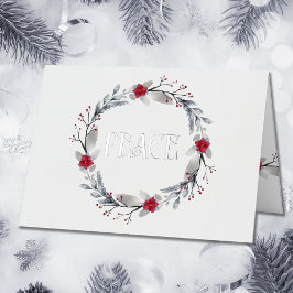 Elegante zilveren rode kerstkrans festief folie wenskaart