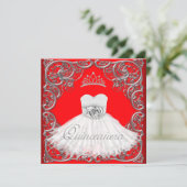 Elegante Zilveren Rode Quinceanera Uitnodigingen (Staand voorkant)