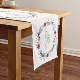 Elegante zilveren rode vrolijke kerst krans korte tafelloper