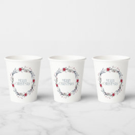 Elegante zilveren rode vrolijke kerst krans papieren bekers