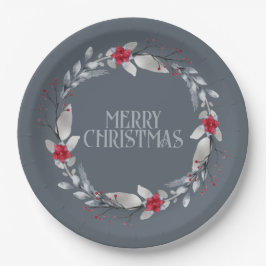 Elegante zilveren rode vrolijke kerst krans papieren bordje