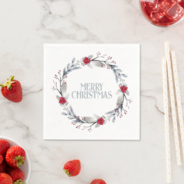 Elegante zilveren rode vrolijke kerst krans servet