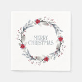 Elegante zilveren rode vrolijke kerst krans servet (Voorkant)