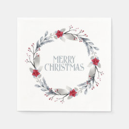 Elegante zilveren rode vrolijke kerst krans servet