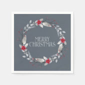 Elegante zilveren rode vrolijke kerst krans servet (Voorkant)