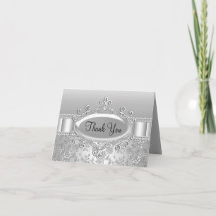 Elegante Zilveren Roos & Diamanten Bedankkaart