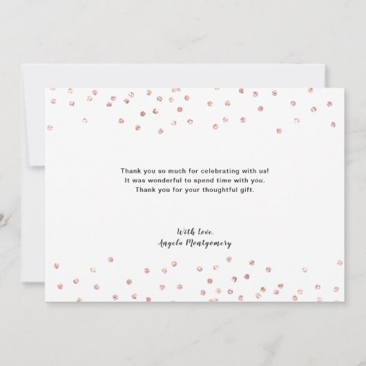 Elegante zilveren Roos gouden Confetti Bedankkaart (Achterkant)