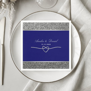 Elegante zilveren Royal Blue bruiloft servetten