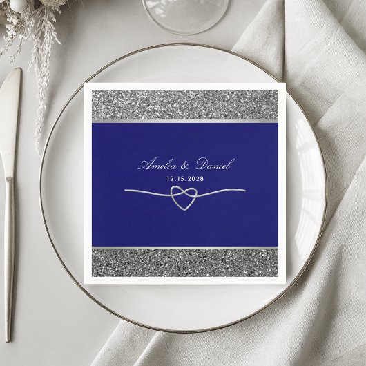 Elegante zilveren Royal Blue bruiloft servetten