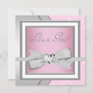 Elegante zilveren roze baby girl baby shower kaart