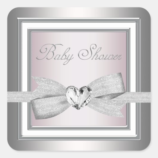 Elegante zilveren roze Baby showers Stickers (Voorkant)