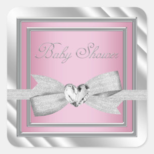 Elegante zilveren roze babyshowerstickers vierkante sticker