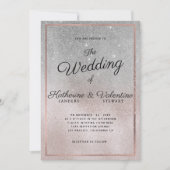 Elegante zilveren roze glitter gradiënt foto bruil kaart (Voorkant)