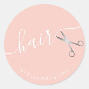Elegante zilveren roze schaar haarstylist ronde sticker