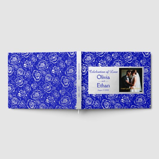 Elegante zilveren Rozen op Royal Blue Gastenboek (Volledig)
