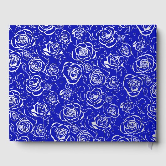 Elegante zilveren Rozen op Royal Blue Gastenboek (Achterkant)