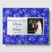 Elegante zilveren Rozen op Royal Blue Gastenboek (Voorkant)