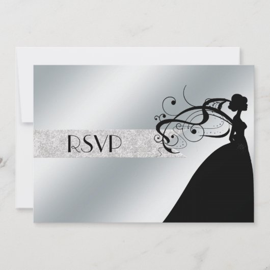 Elegante Zilveren RSVP Kaart (Voorkant)