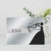 Elegante Zilveren RSVP Kaart (Staand voorkant)
