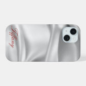 Elegante Zilveren Satijn Zijde Aangepaste Hoes voo iPhone 15 Case (Achterkant horizontaal)