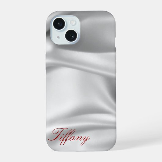 Elegante Zilveren Satijn Zijde Aangepaste Hoes voo iPhone 15 Case (Achterkant)