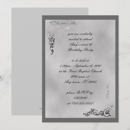 Elegante zilveren schrijfrol Art Deco uitnodiging (Voorkant / Achterkant)