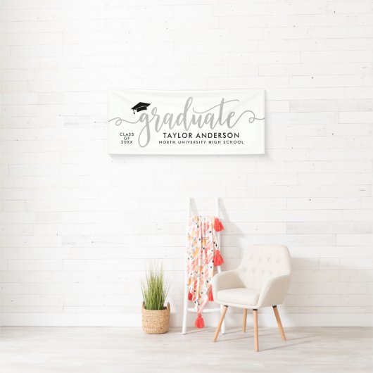Elegante Zilveren Script Afgestudeerd Wit Spandoek (Insitu)