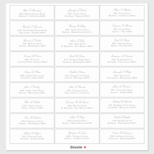 Elegante zilveren script gastnamen adres sticker (Vel)