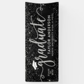 Elegante Zilveren Script Geslaagd Zwart Spandoek (Verticaal)