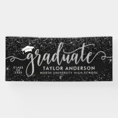 Elegante Zilveren Script Geslaagd Zwart Spandoek (Horizontaal)