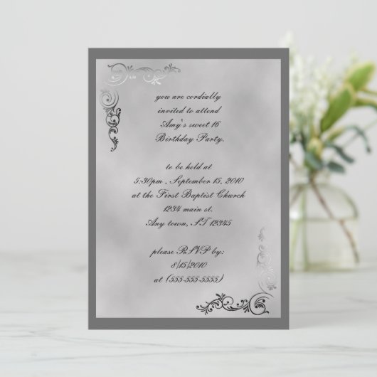 Elegante Zilveren Scroll Art Deco Uitnodiging (Staand voorkant)