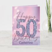 Elegante zilveren Sequin op zachte roze 50e verjaa Kaart (Voorkant)