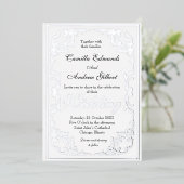 Elegante Zilveren Sierlijke Bloemrand Trouw Folie Uitnodiging (Staand Voorkant)