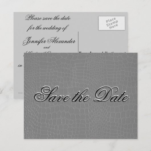 Elegante Zilveren Slang Skin Save the Date Aankondigingskaart (Voorkant / Achterkant)