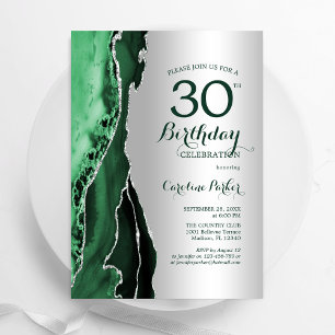 Elegante zilveren smaragdgroene agaat 30e verjaard kaart
