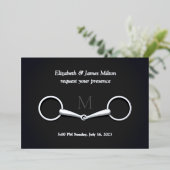 Elegante Zilveren Snaffle Bit Equestrian Monogram Folie Uitnodiging (Staand Voorkant)