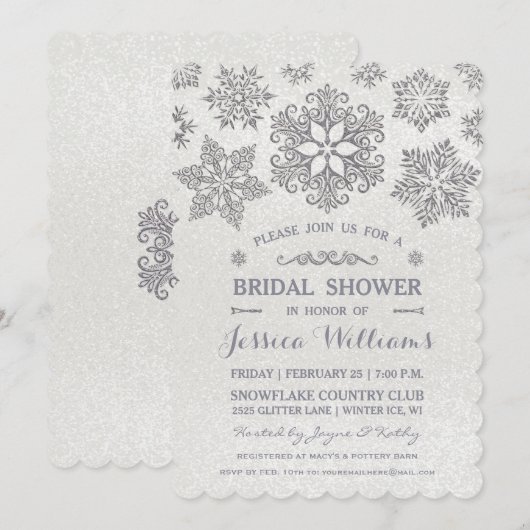 Elegante zilveren sneeuwvlok Bruids Douche Uitnodi Kaart (Voorkant / Achterkant)
