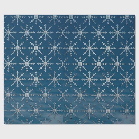 Elegante zilveren sneeuwvlokken op Blue Ombre Cadeaupapier (Vlak)