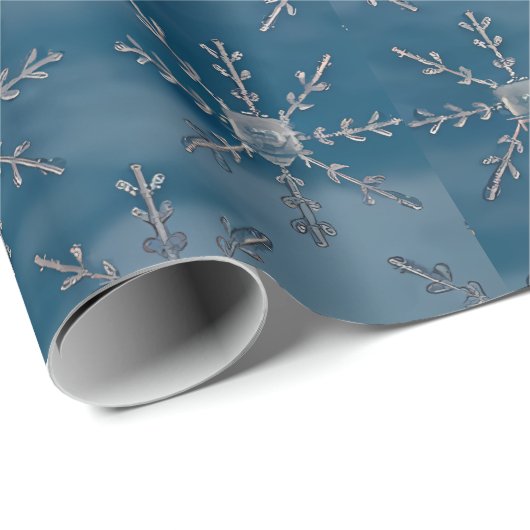 Elegante zilveren sneeuwvlokken op Blue Ombre Cadeaupapier (Rol Hoek)