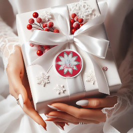 Elegante zilveren sneeuwvlokken rood Ronde Sticker