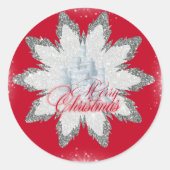 Elegante zilveren sneeuwvlokken rood Ronde Sticker (Voorkant)