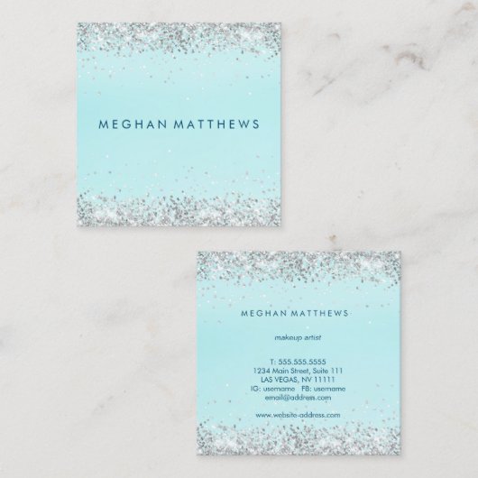 Elegante zilveren Sparkle Beauty Stylist Vierkante Visitekaartje (Voorkant / Achterkant)
