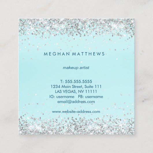 Elegante zilveren Sparkle Beauty Stylist Vierkante Visitekaartje (Achterkant)