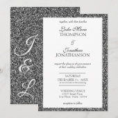 Elegante zilveren sprankeling moderne bruiloft uit aankondiging (Voorkant / Achterkant)