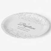 Elegante Zilveren Sterrenstof Doopsel Doop Papieren Bordje (Gekanteld)