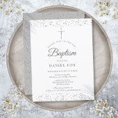 Elegante Zilveren Sterrenstof Doopsel Doop Uitnodiging Briefkaart