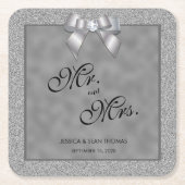 Elegante zilveren & stijlvolle glitter bruiloft kartonnen onderzetters (Voorkant)