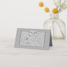 Elegante zilveren & stijlvolle glitter bruiloft plaatskaartje